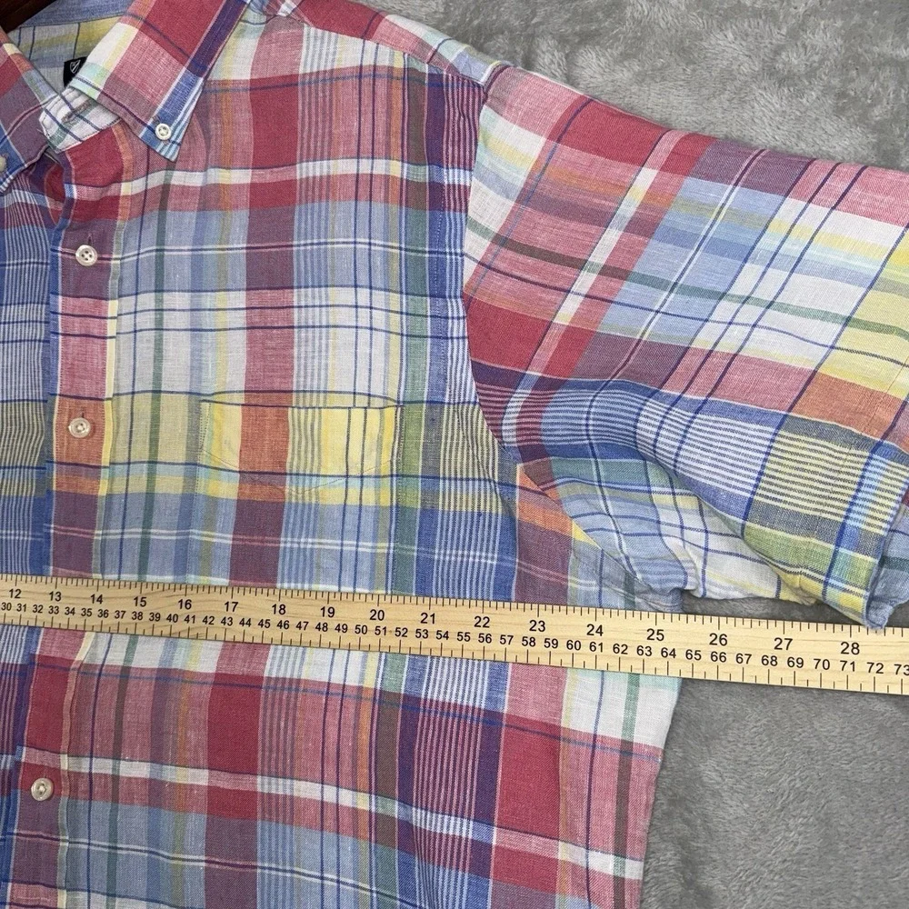 Cremieux Classics Men's‎ XL Rainbow Pastel Plaid Check ButtonUp Shirt 100% Linen